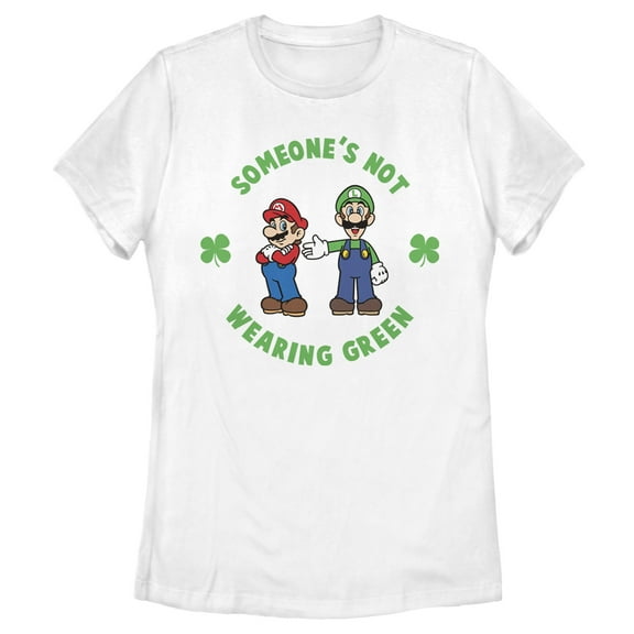 Women's Nintendo Super Mario and Luigi St. Patrick's Not Wearing Graphic Tee White Small