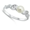 thumbnail image 4 of Studded Simulated Pearl Promise Ring .925 Sterling Silver Band White CZ Jewelry Female Size 10, 4 of 4