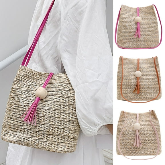 Straw Beach Bag Buckets Totes Handbag Ball Tassel Tote Shoulder Bag Tote Bag Women Summer Handbag