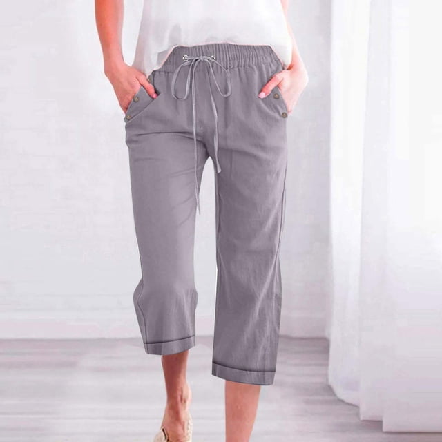 Pantalons Capri pour Femmes, Ample avec Cordon de Serrage 3/4