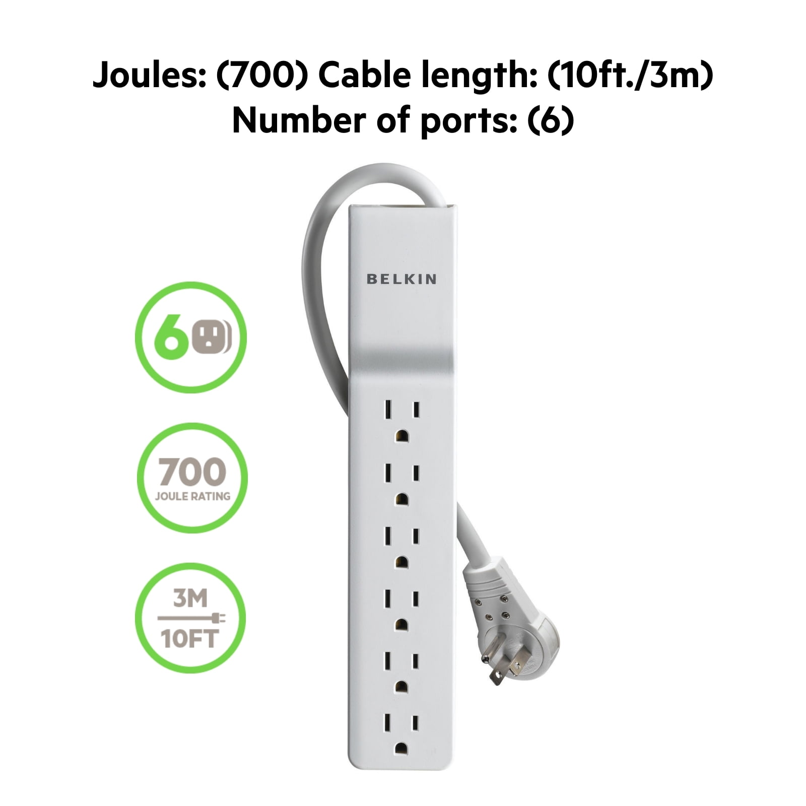 Belkin BE106000 6-Outlet Commercial Power Strip Surge Protector with 10-Foot Power Cord, 700 Joules (BE106000-10)