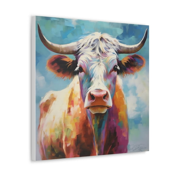 Texas Longhorn Cow Painting Print on Canvas Farmhouse Home Wall Decor