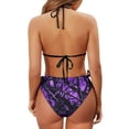 thumbnail image 6 of Chririnla Women's Halter Neck Two-Piece Bikini Set - Purple Abstract Branch Print, Tie Side Bottoms, Quick Dry Swimwear for Beach & Vacation, 6 of 9
