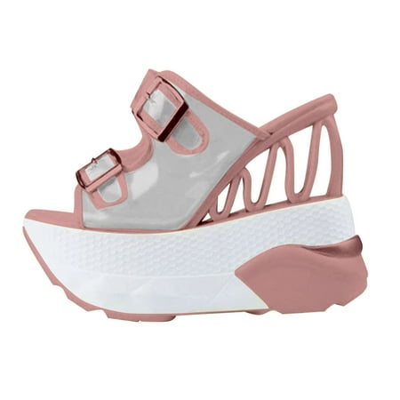 

Comfortable Sandals for Women Casual Womens Open Toe Beach Shoe Buckle Straps Platform Sandals Wedges Slippers Pvc