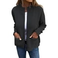 thumbnail image 2 of Women's Fashionable Solid Color Long Sleeved Stand Up Collar Zipper Loose Pocket Jacket Casual Jacket for Fall Winter Outdoor Activities,Black,L, 2 of 8