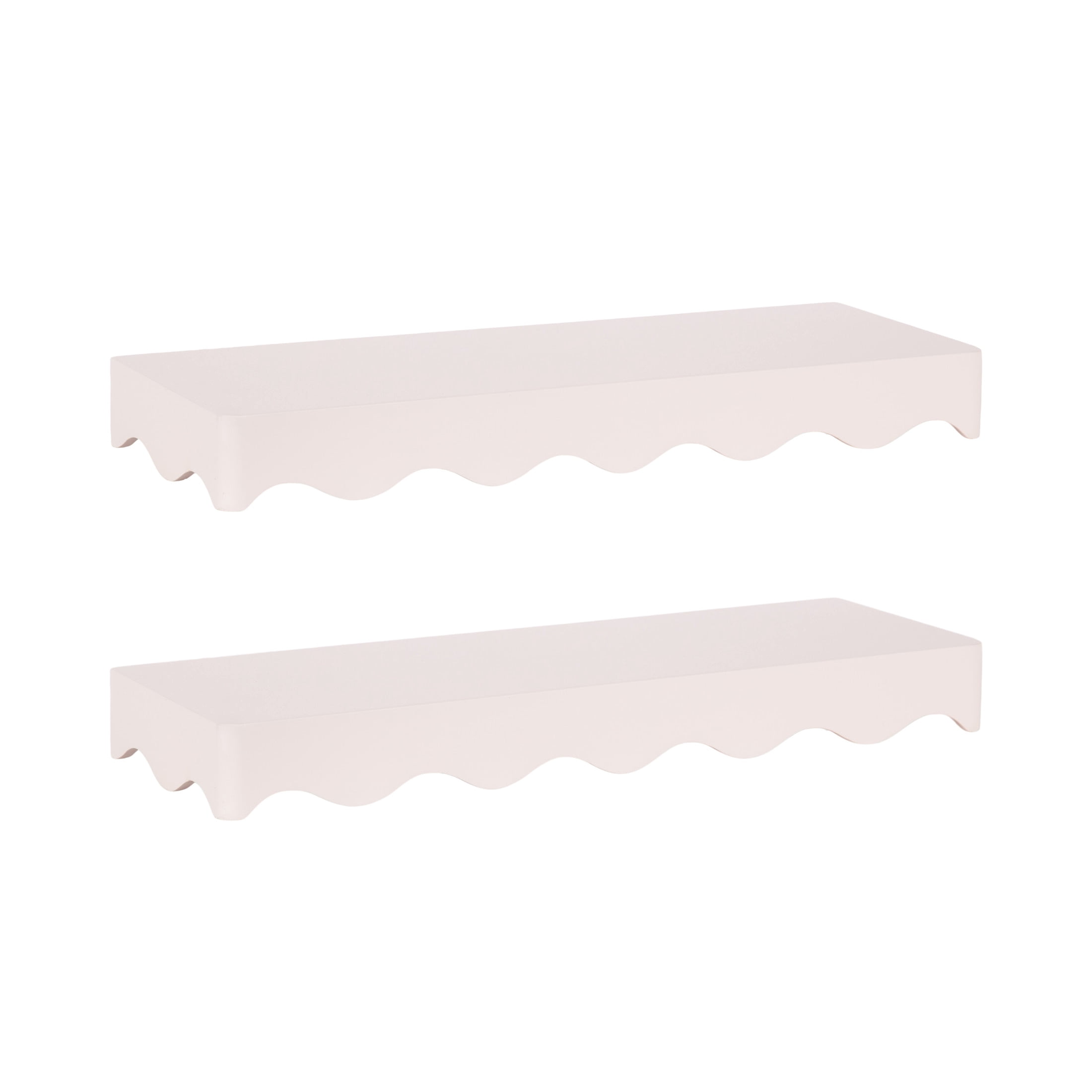 Kate and Laurel Maida Modern Decorative Wavy Wall Floating Shelves, Set of 2, 24 x 8, Pink, Functional Scalloped Kitchen and Bathroom Shelves for Above Toilet or Cute Dorm Room Bookshelves