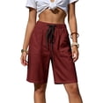 thumbnail image 4 of Yteetum Women's Bermuda Shorts Summer Elastic Waist Drawstring Knee Length Shorts Casual Solid Loose Fits Lightweight Comfy Workout Shorts, 4 of 7
