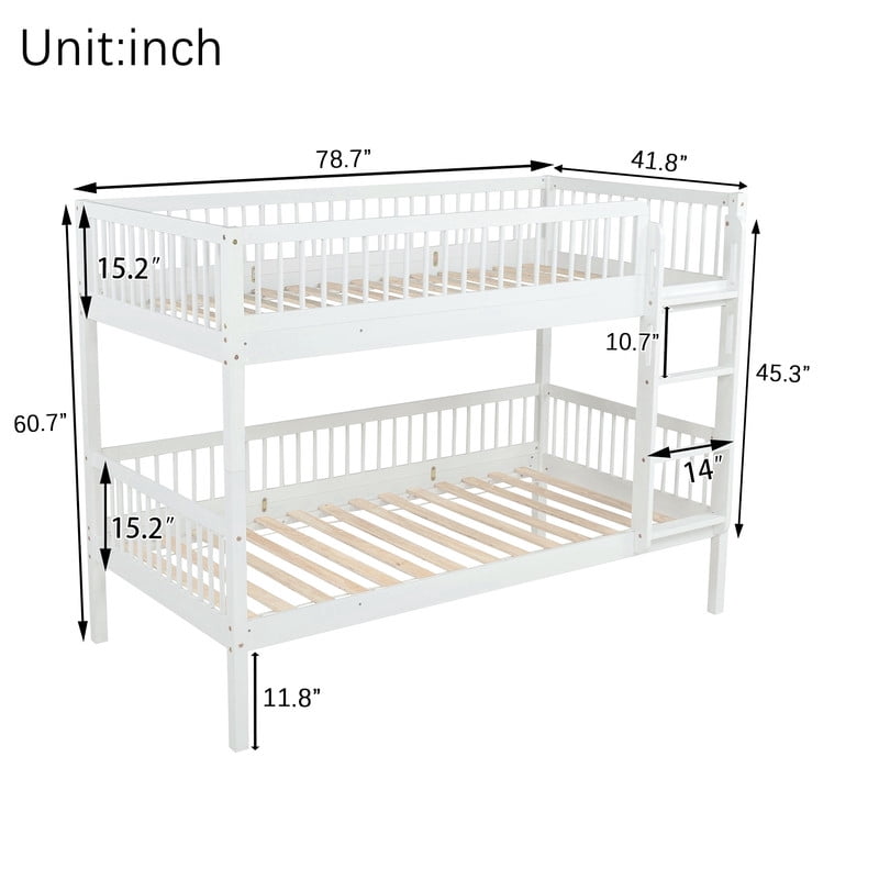 Twin-Over-Twin Size Convertible Kids Bunk Bed into 2 Platform Beds, Teens Wood Bed Frame with Ladder and Safety Guardrails