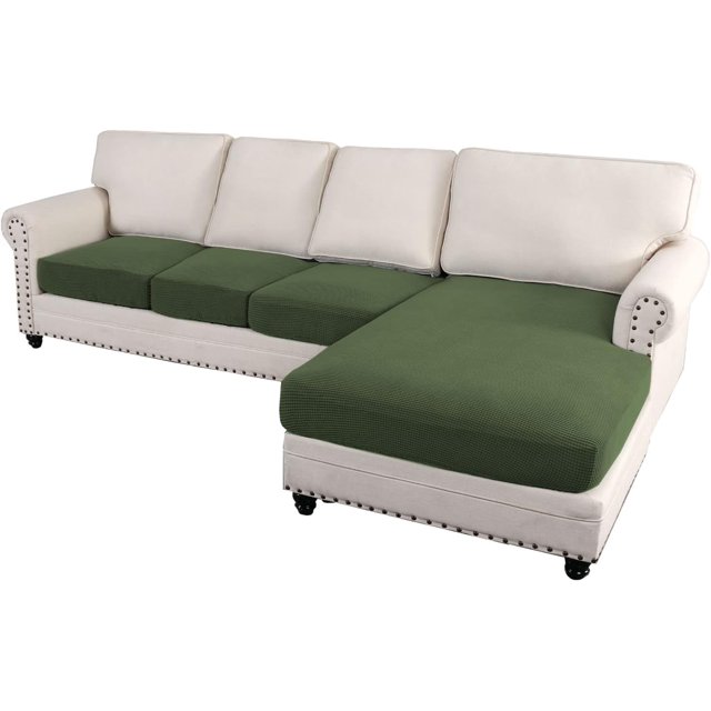 Fundas de sofá seccional 3 piezas Fundas de cojines de asiento de sofá Cojín separado en forma de L Funda de chaise longue para sofá seccional izquierdo/derecho (sofá grande de 2 plazas + 1 chaise longue, gris) Verde bronce 3 plazas + chaise longue