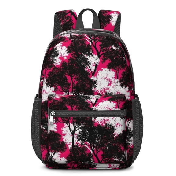 Camo and Twig Pink Pattern 17" Waterproof Oxford School Backpacks for Teens, S-Shape Padded Straps, for School, Travel, Hiking, Camping