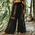 thumbnail image 2 of yunLCZ Women's Wide Leg Pants Holiday Style Retro Linen Floral Ethnic Print Casual Pants For Women – Comfortable Relaxed Fit Perfect For Summer Beach And Vacation Wear Business Work Casual Pants, 2 of 4