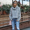 thumbnail image 2 of NAYTOAO Women Fall Pullover Sweater Turtleneck Plaid Long Sleeve Loose Casual Chunky Checked Knit Winter Sweaters Jumper Tops Gray S, 2 of 5