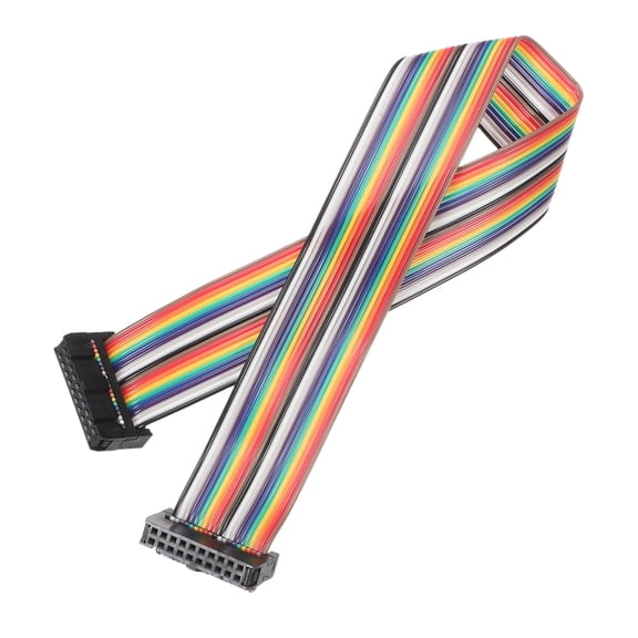 IDC Rainbow Wire Flat Ribbon Cable 2.54mm Pitch 20 Pin FC Dual Female Black Connector for DIY Experiment 1 Ft Length 1 Pcs