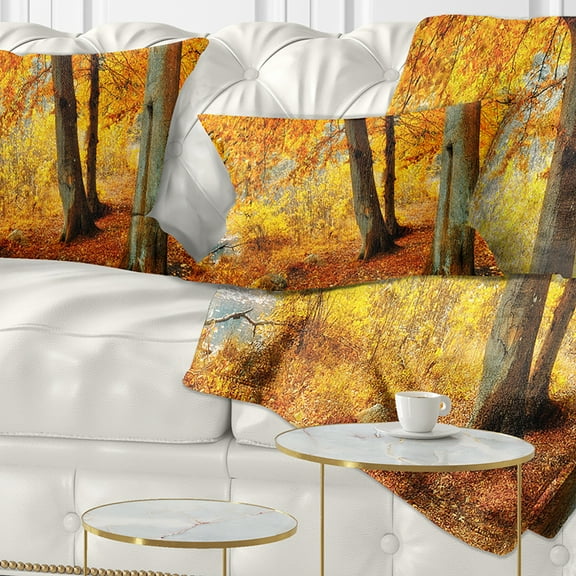 Designart Yellow Forest of Autumn - Landscape Photography Throw Pillow - 12x20
