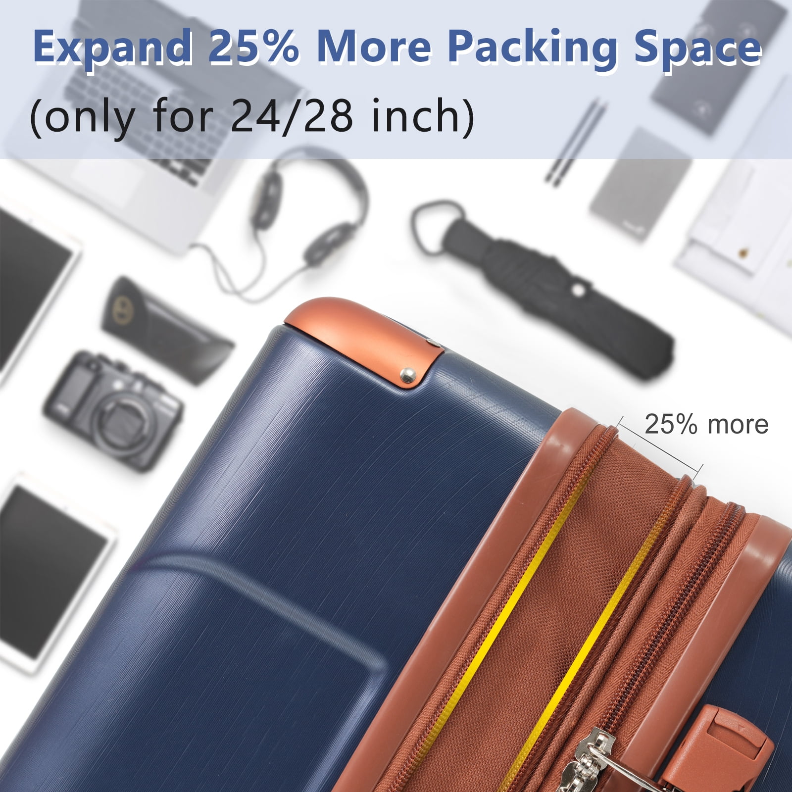 EUROCO 3 Piece Luggage Set, Expandable Hardshell Suitcase with TSA Lock and Double Spinner Wheels,ABS Lightweight Durable Travel luggage Set(20"/24"/28"),Inky Blue