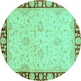thumbnail image 1 of Ahgly Company Indoor Round Oriental Turquoise Blue Traditional Area Rugs, 4' Round, 1 of 4