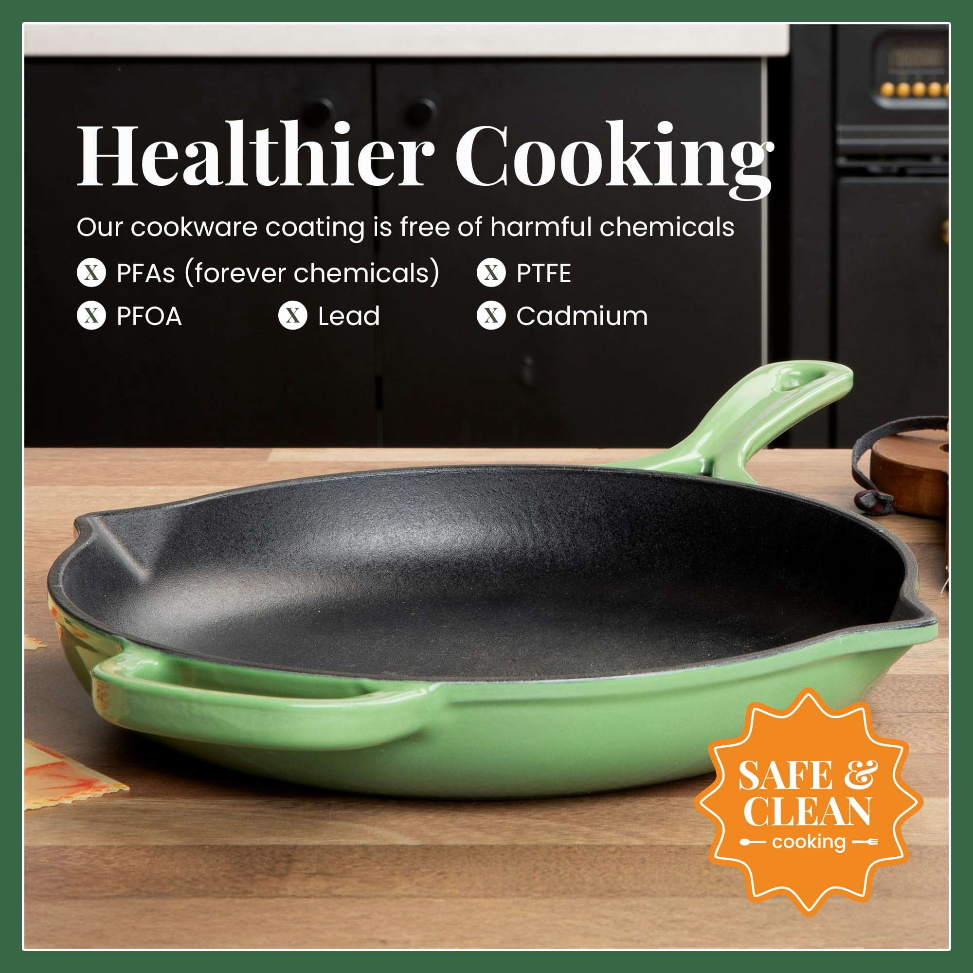 Enameled Cast Iron 10 inch Frying Pan | Nonstick, Non Toxic, Oven Safe, For All Stovetops