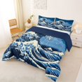 thumbnail image 2 of Castle Fairy Traditional Japanese Wave Queen Comforter Set 3 Pieces,Snowy Mount Fuji Seascape Comforter Sets Queen,Navy Cream,Navy Blue Reversible,1 Comforter and 2 Pillowcases, 2 of 6