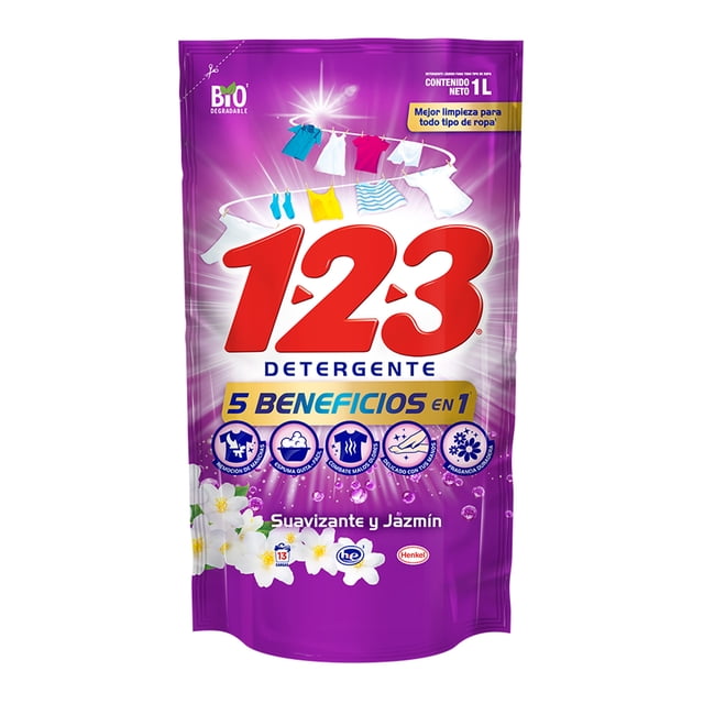 Detergente líquido 123 Suavizante y Jazmin 1Lt
