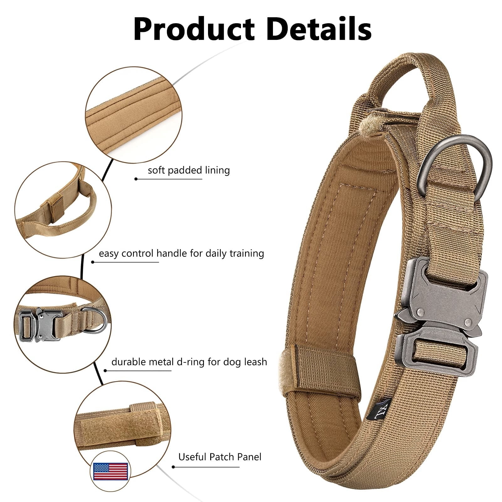 mirlewaiy Tactical Dog Collar Leash Set, Adjustable Military Training Nylon Dog Collar with Controll Handle and Heavy Metal Buckle for Medium and Large Dogs，with Patches and Airtags Case