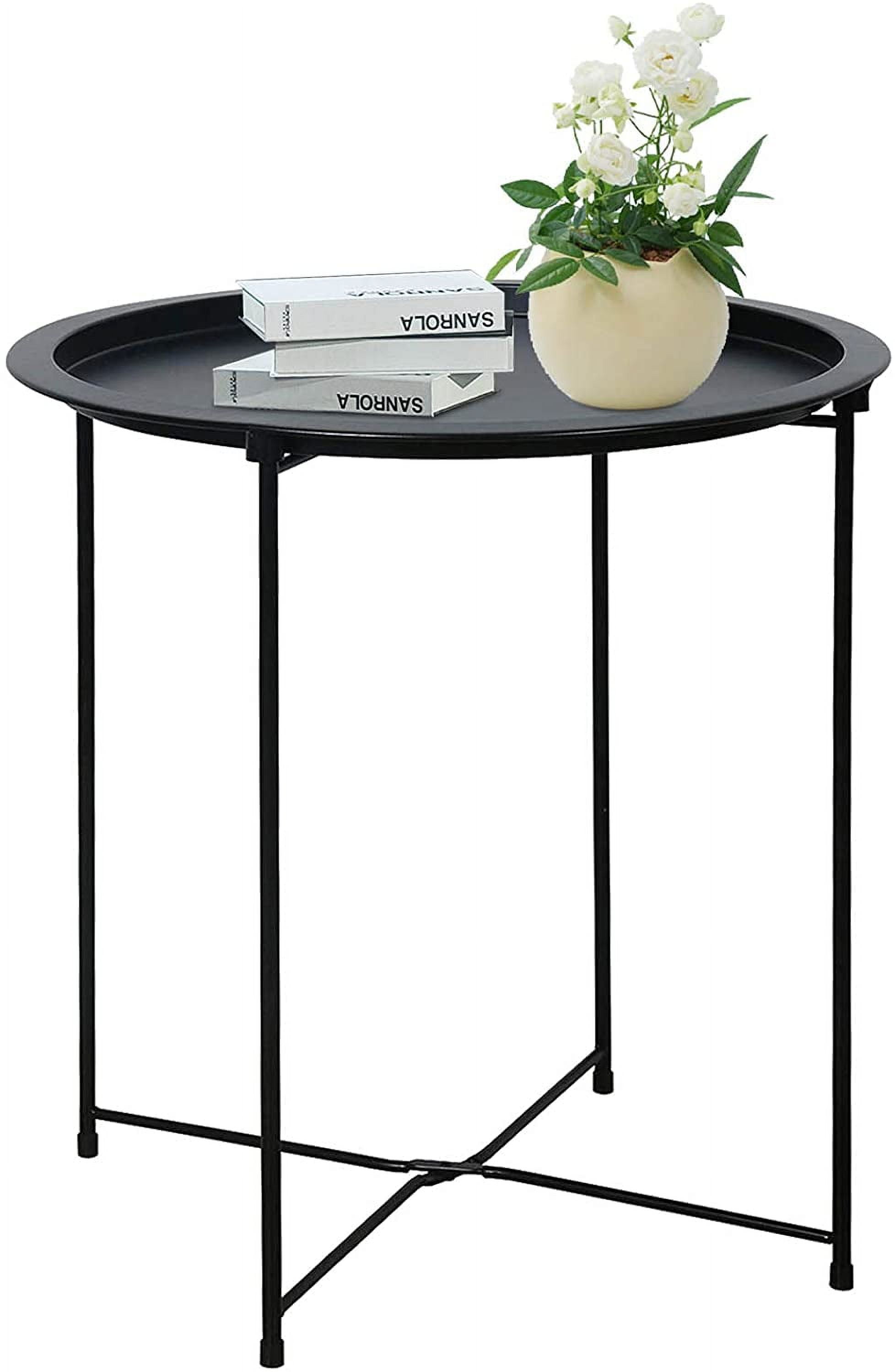 Folding Tray Metal Side Table Round End Table, Black Sofa Small Accent Fold-able Table, Round End Table Tray, Next to Sofa Table, Snack Table for Living Room and Bed Room Garden 4 you