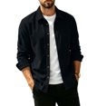 thumbnail image 2 of Loose Fit Button Up Shirt Jacket For Men, Solid Lapel Long Sleeve Casual Top, Fall Daily Layering Pocket Shacket, 2 of 7