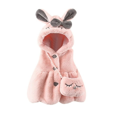 EnJoCho Clearance Toddler Boys Jackets Size 5t Girls Winter Rabbit Ears Hooded Sleeveless Vest Coat Button Jacket Loose Hem with Cartoon Crossbody Bag Girls  Outerwear Jackets & Coats