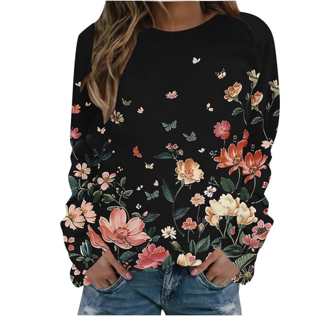 Jamicy Chandails en Molleton d'Automne pour Femmes 2025 Nouvelle Mode Chemises à Manches Longues pour Femmes Mode Chemises à Manches Longues Col Rond Basique Tee Tri Confortable Hauts Imprimés Blouse