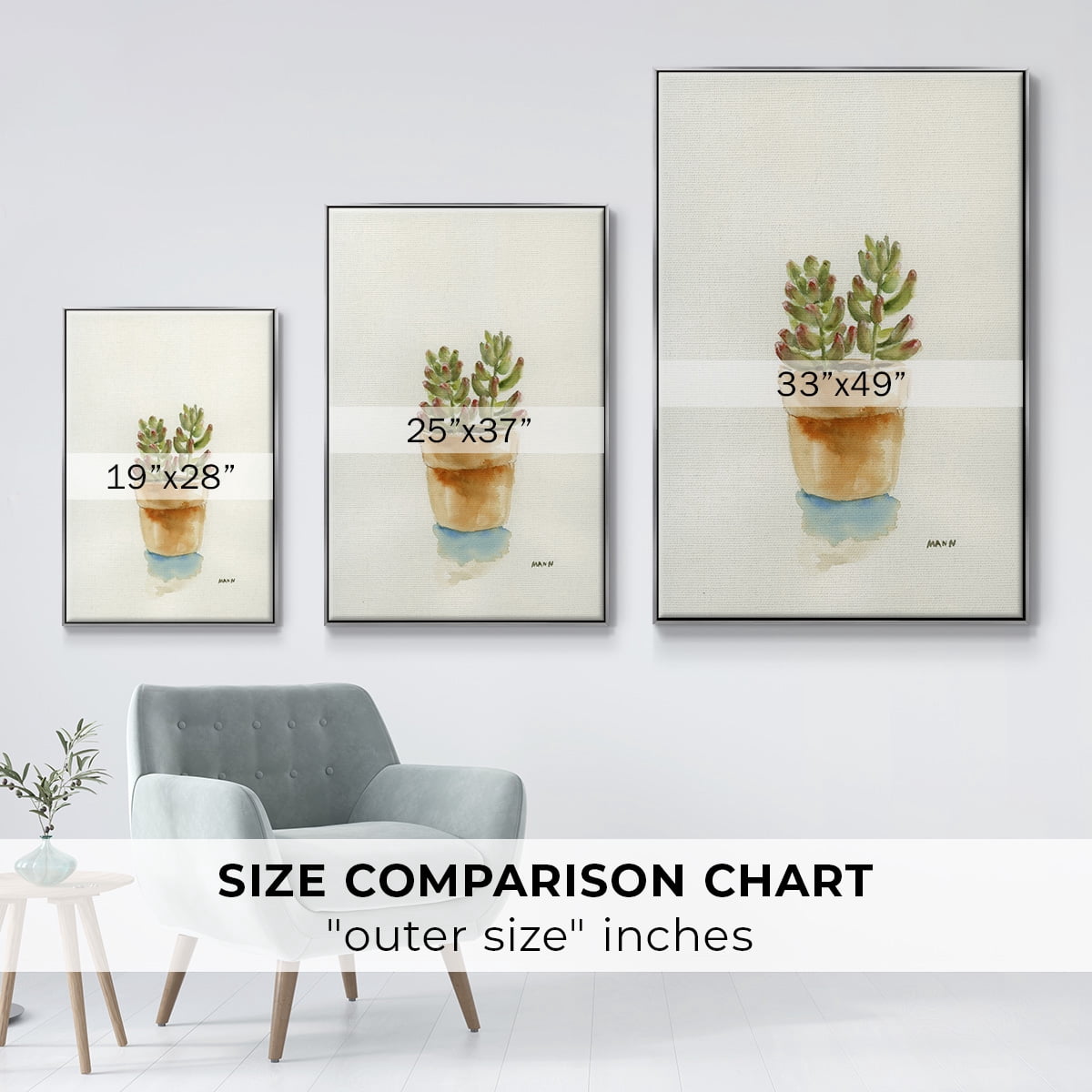 Succulent III Framed Premium Gallery Wrapped Canvas - Ready to Hang - 25 x 37 - Silver Floating Frame