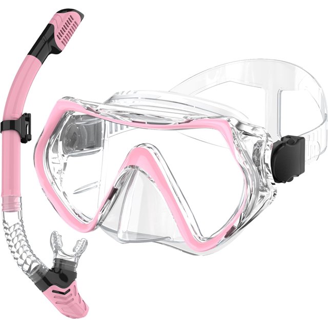 Snorkeling Gear for Adults, Dry Snorkel Set 180° Panoramic Wide View Anti-Fog Scuba Diving Mask, Professional Snorkel Gear for Free Breathing, Swimming, Diving