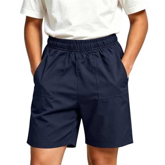 WMTBSRSW School Uniform Shorts for Boys Pull on Elastic Waist Bermuda Shorts with Pockets Kids Casual Straight Leg Shorts Navy