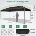 thumbnail image 2 of HOTEEL 10x20 Pop up Canopy Tent Easy up Canopy for Outside Instant Portable Waterproof Party Canopy Tent for Summer Beach Garden Party Camping Outside with Air Vent,Reflective Strip,4 Sandbags,Black, 2 of 7