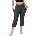 thumbnail image 1 of pantalón elástico de cintura alta 3/4 para mujer pantalones de pierna capris anchos con ajuste activo casual pantalones con bolsillos gris oscuro / s, 1 of 4