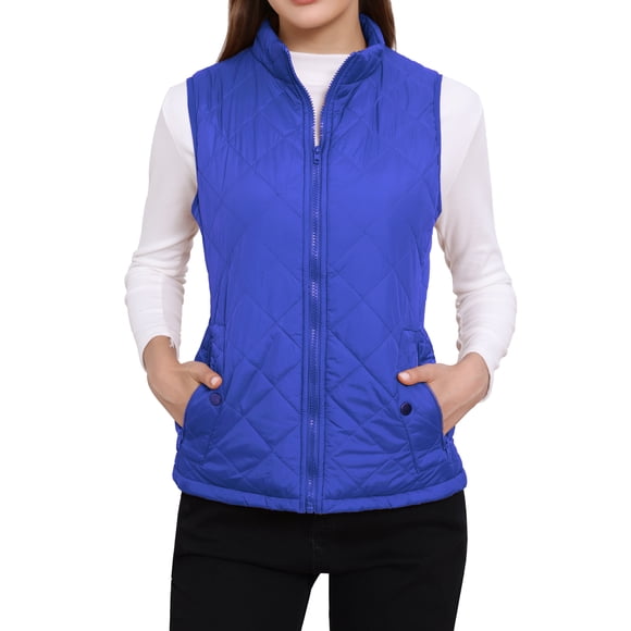 INSPIRE CHIC Chalecos de mujer con cuello alto, chaleco acolchado con cremallera, XS, azul brillante