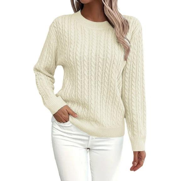 Women's Cable Knit Sweaters Crewneck Lightweight Long Sleeve Pullover Sweater