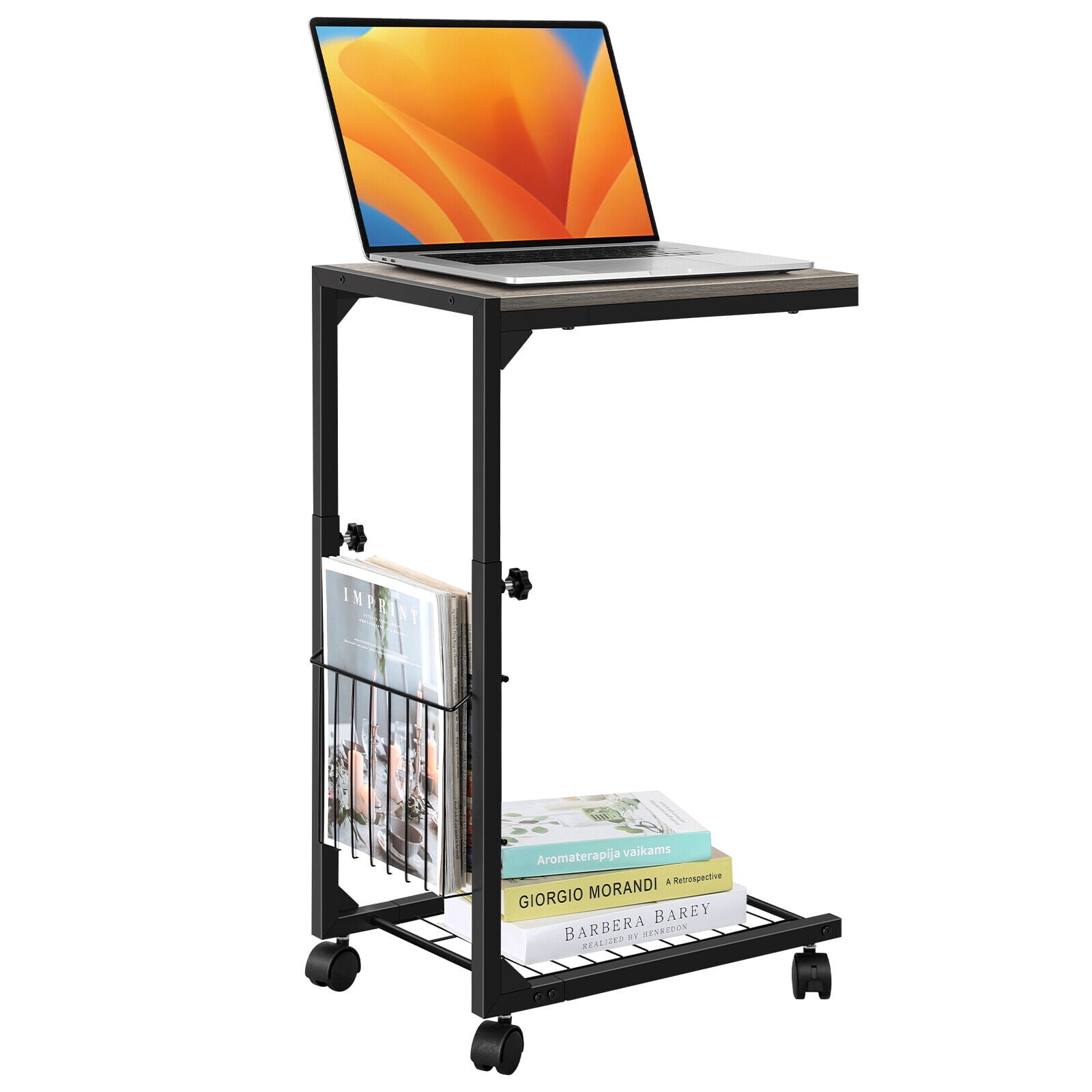 C Shaped End Table, Sofa Side Table with Storage C Couch Table Height