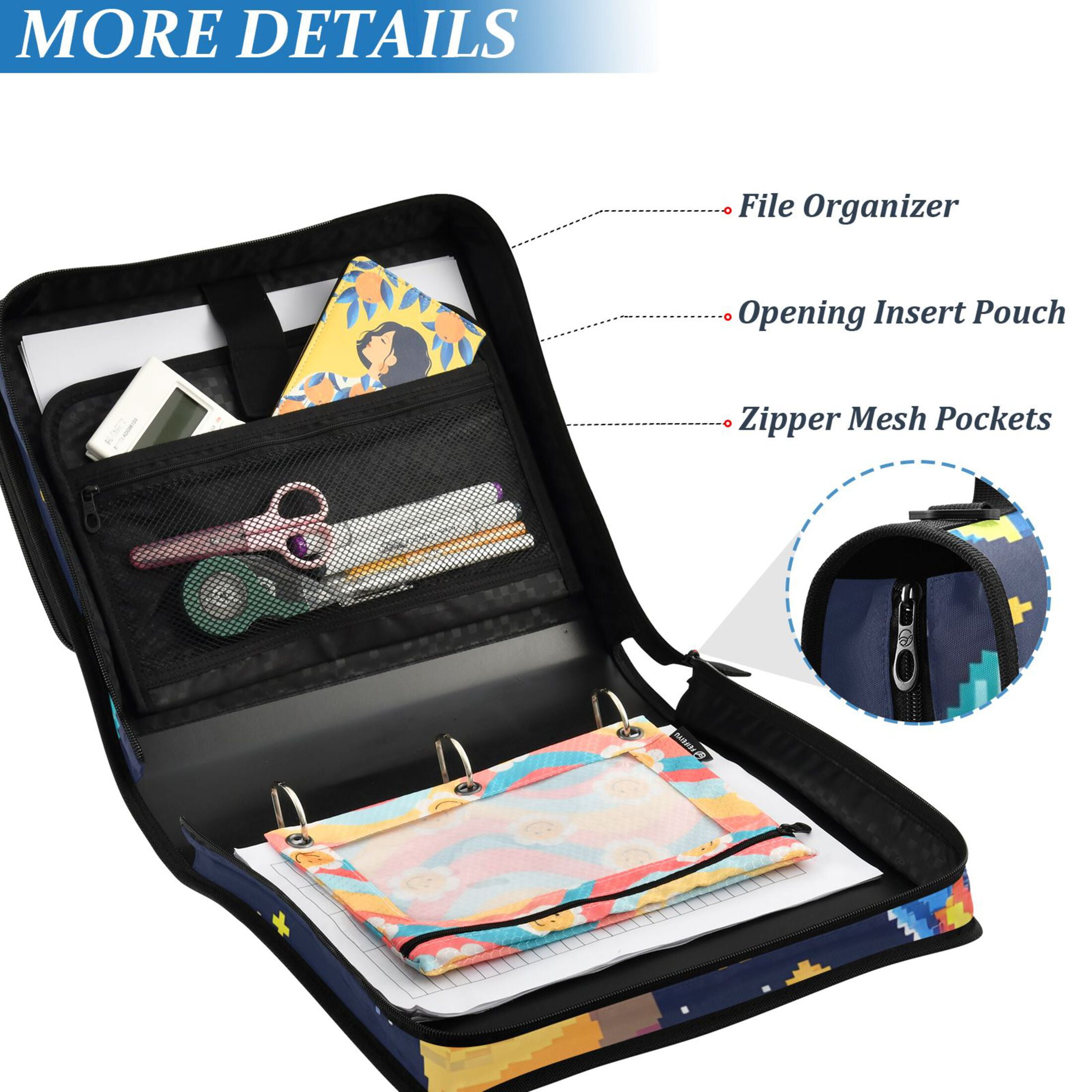 ALAZA Zipper Binder Space Stars Planet 3 Ring Trapper Keeper File Folder Organizer Bag