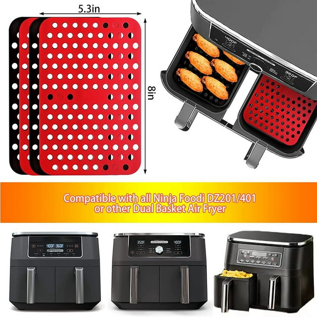 Reusable Silicone Air Fryer Liners for Ninja Foodi Dual Air Fryer DZ201, Non-Stick Air Fryer Accessories Parchment Paper