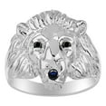 thumbnail image 1 of RYLOS Rings Sterling Silver Lion Head Ring Black Diamonds Eyes & Gemstone Mouth Fun Designer Rings Sapphire  Jewelry Size 8, 1 of 7