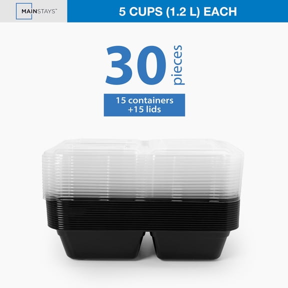 Mainstays 30-Piece (15 Containers   15 Lids) with 3 Compartments Meal Prep, BPA-Free , Leak-Resistant, Microwave and Dishwasher Safe