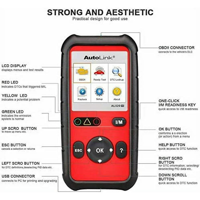 Autel AutoLink AL529HD OBD2 Scanner Code Reader With Screen Wiper Heavy  Duty Truck AutoVIN Read/Erase DTCs O2 Monitor Test I/M Readiness Check Live 
