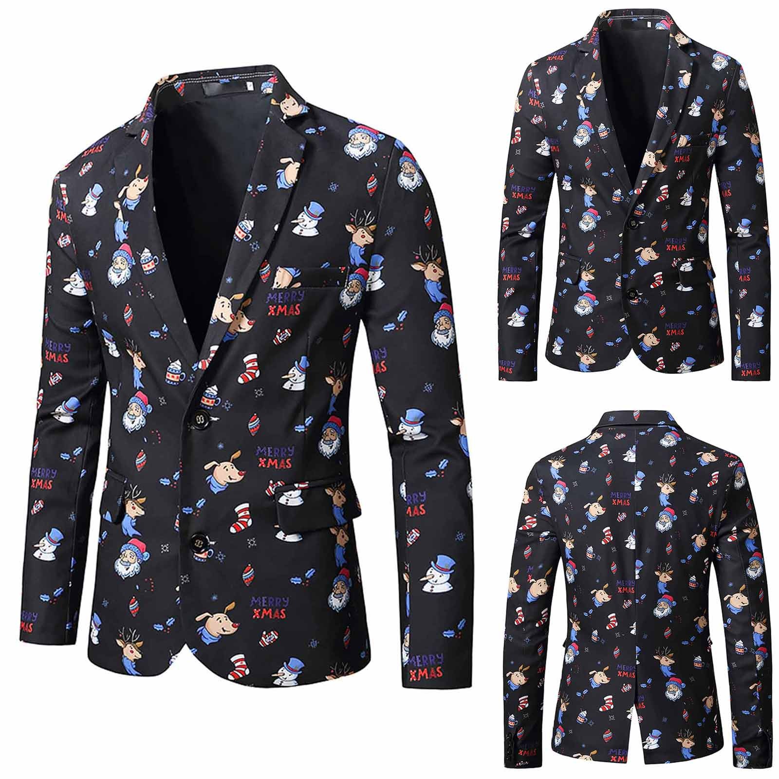 Guvpev Men's Christmas Suit Jacket Matching Novelty Snowmen Adults