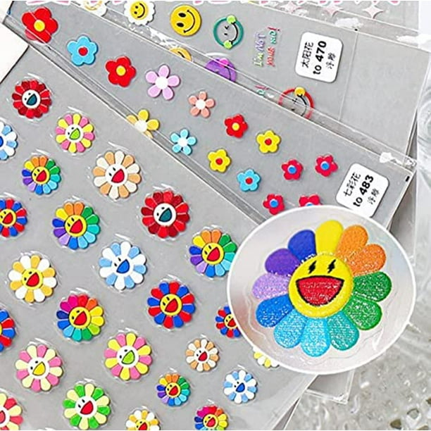 Nuevos adhesivos adhesivos para decoración de uñas de girasol 5D en relieve, sol de verano, flor feliz, arcoíris, pegatina decorativa para decoración de uñas (3 hojas)