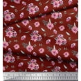 thumbnail image 2 of Soimoi Red Cotton Duck Fabric Leaves & Chrysanthemum Floral Print Sewing Fabric Yard 42 Inch Wide, 2 of 3