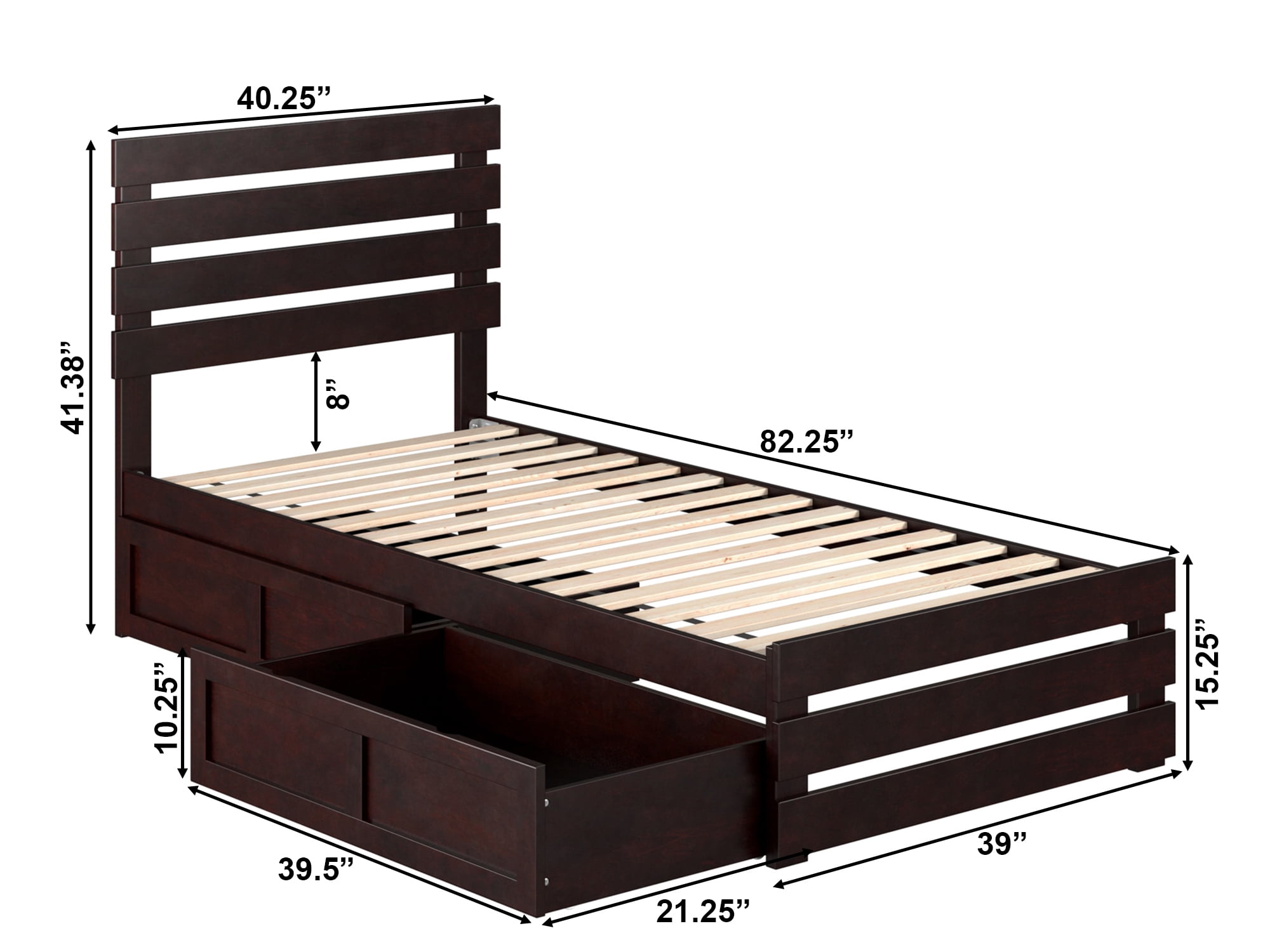 AFI Oxford Twin XL Wood Platform Bed with Headboard Footboard & 2 Storage Drawers Espresso