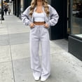 thumbnail image 4 of Lmueinov Womens Fall 2 Piece Set Sweatsuits Lounge Fall Outfits Zip Up Crew Neck Jackets and Wide Leg Sweatpants Set Soft Casual Loungewear, 4 of 4