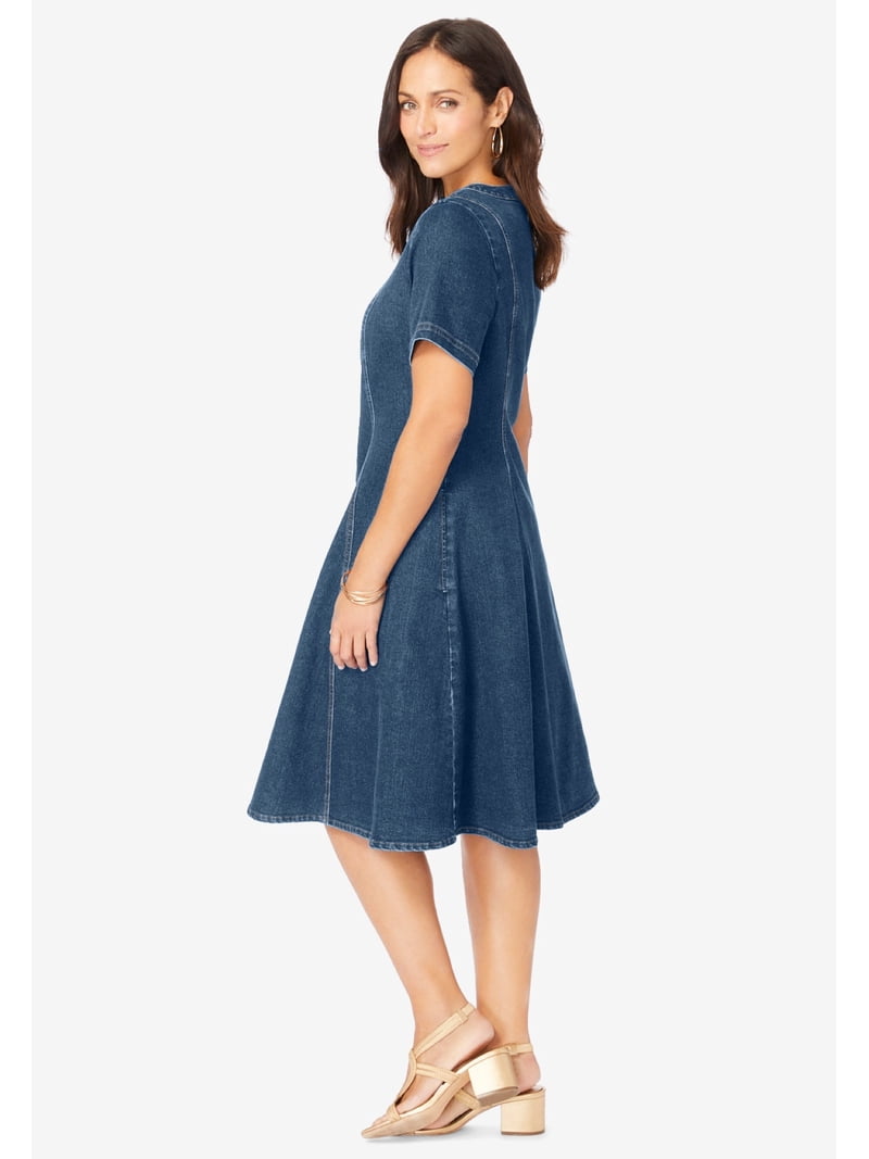 plus button front denim dress Plus Size Mika Denim Button-Up Maxi Dress