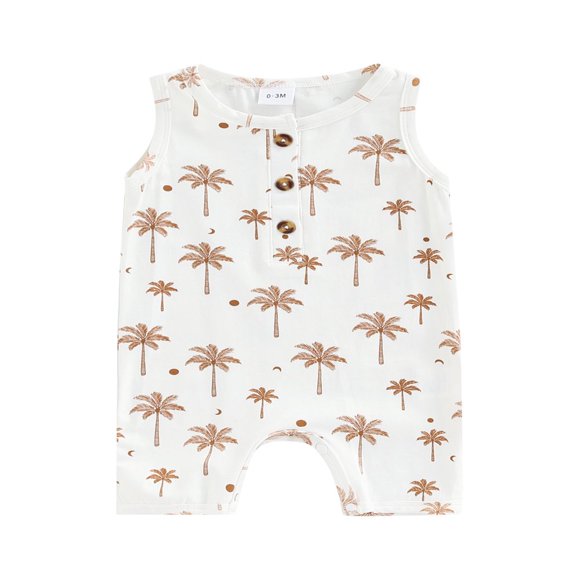 Newborn Baby Girls Boys Jumpsuits Clothing 5 Colors Printed Sleeveless Button Summer Romper Coffee Ripple 3-6 Months