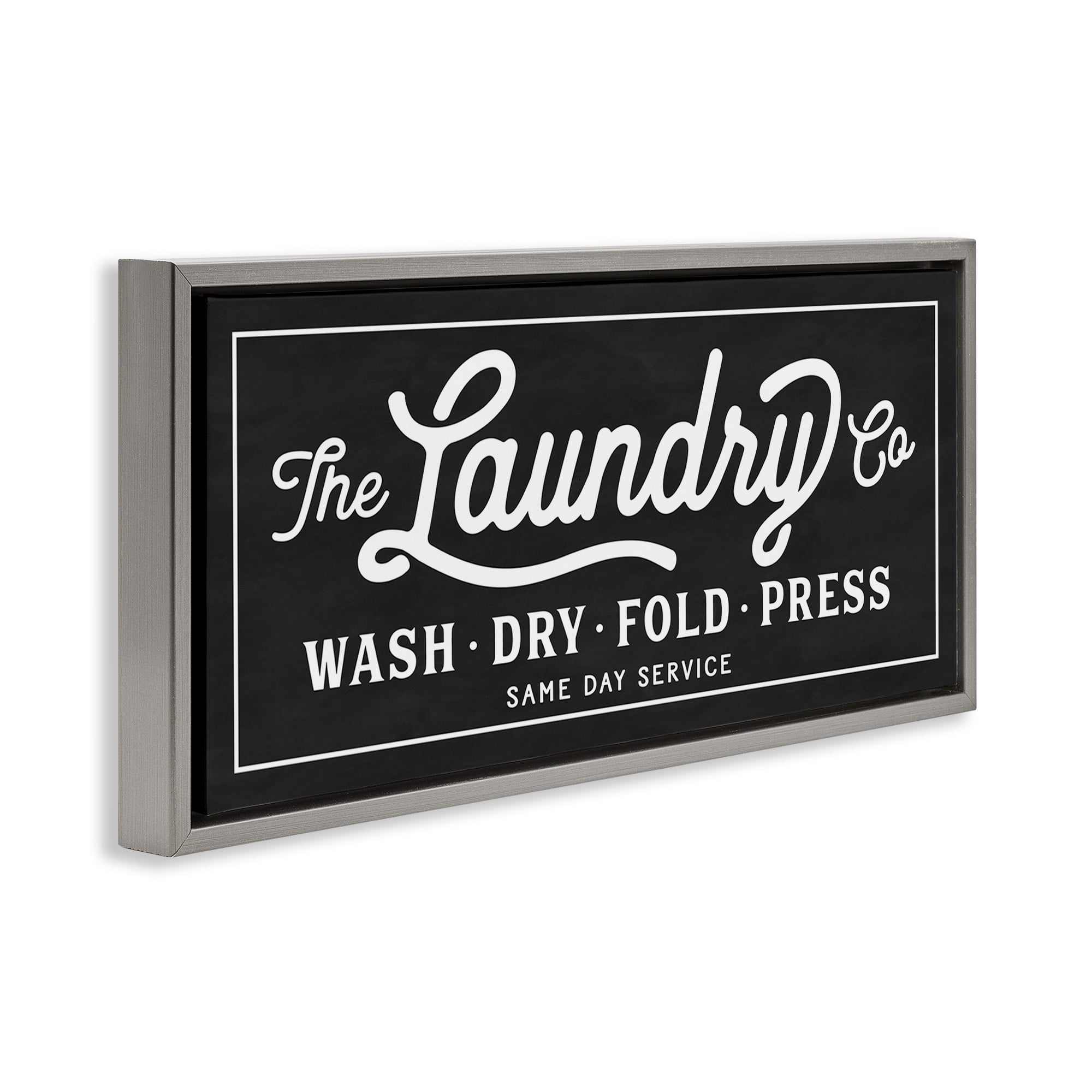 Stupell Industries Vintage Laundry Sign Cursive Typography Abstract Painting Gray Floater Framed Canvas Art Print Wall Art, 31 x 14