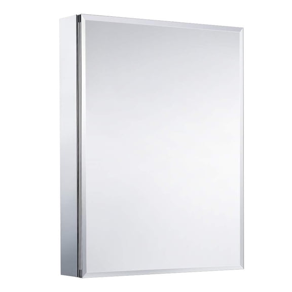 Medicine Cabinet with Mirror, 24 Inch x 30 Inch Aluminum Mirror Cabinet with Single Door, Bathroom Medicine Cabinet, Surface Mount or Recess Installation